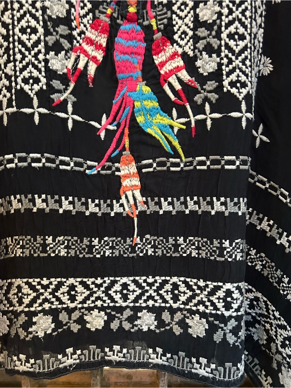Johnny Was Black Tunic with Multicolor Floral & Bird Embroidery - Picture 5 of 10